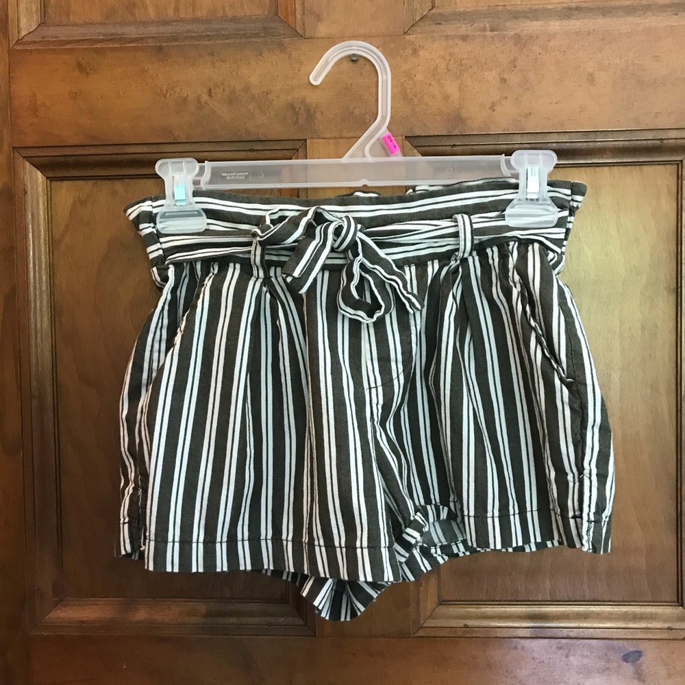 Green and White Striped Paper Bag Shorts